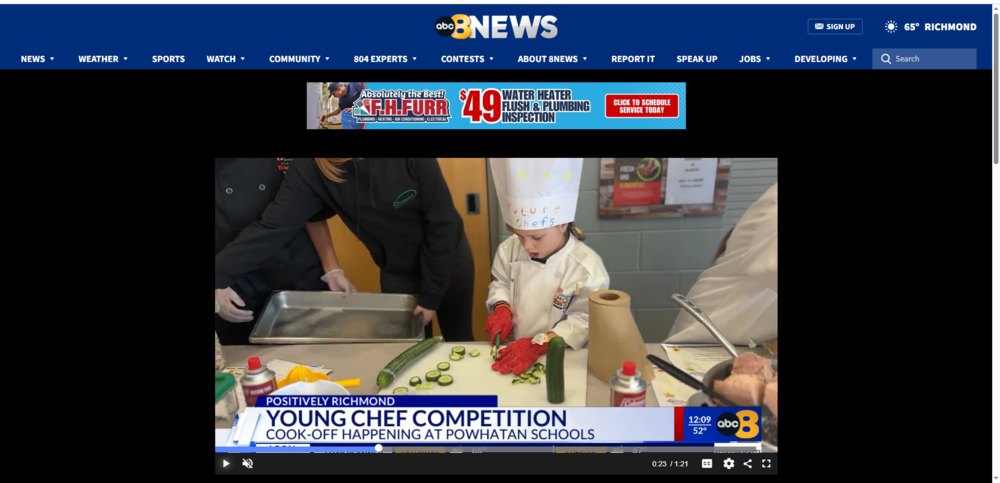 Screenshot of Channel 8 reporting Future Chef Competition