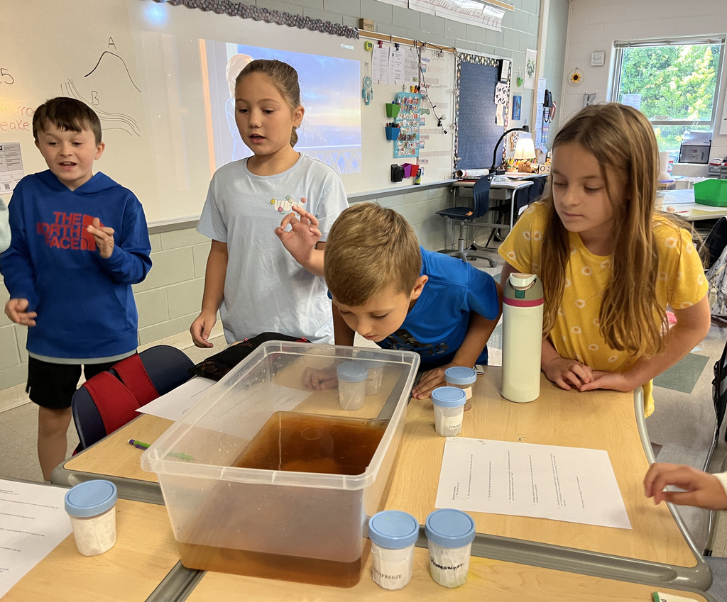 Students observe the impact pollutants have on water during an experiment. 