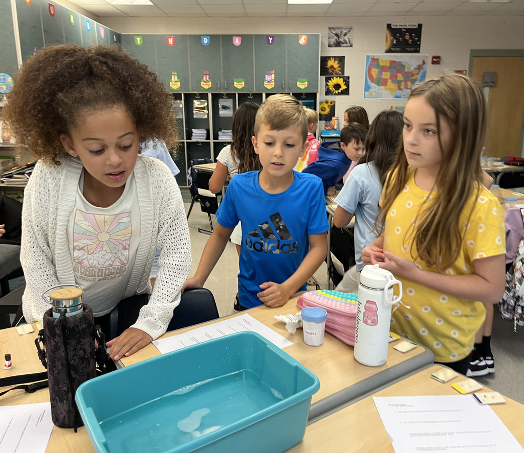 Students observe the impact pollutants have on water during an experiment. 