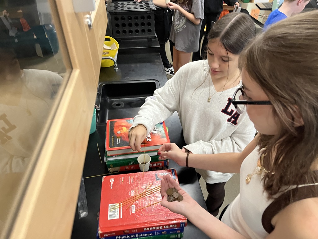 Students build bridges out of spaghetti noodles in science class.