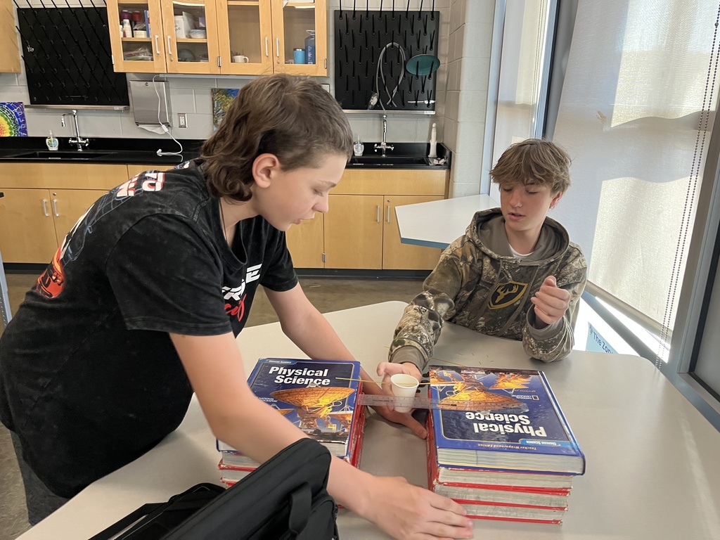 Students build bridges out of spaghetti noodles in science class.