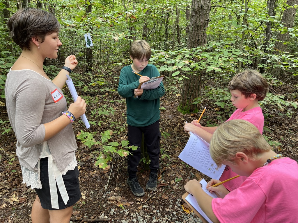 A high school student talks to younger students about trees. 
