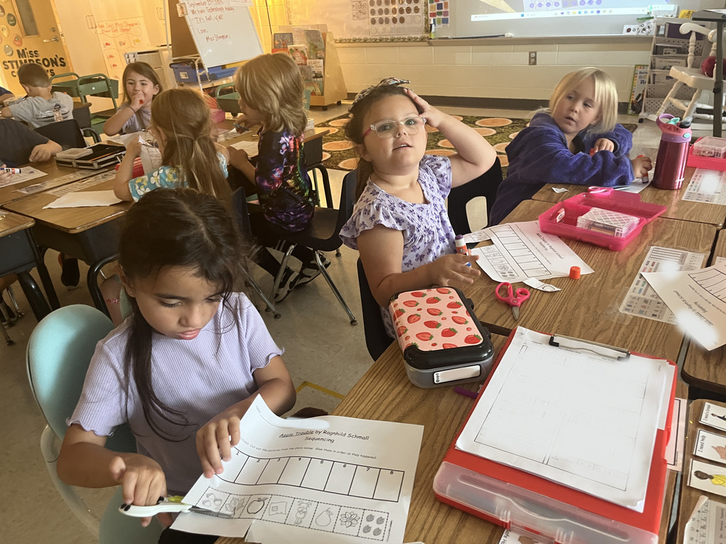 Students  work on a sequencing activity.