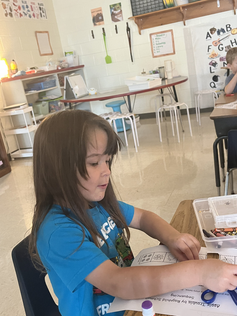 A student  works on a sequencing activity.