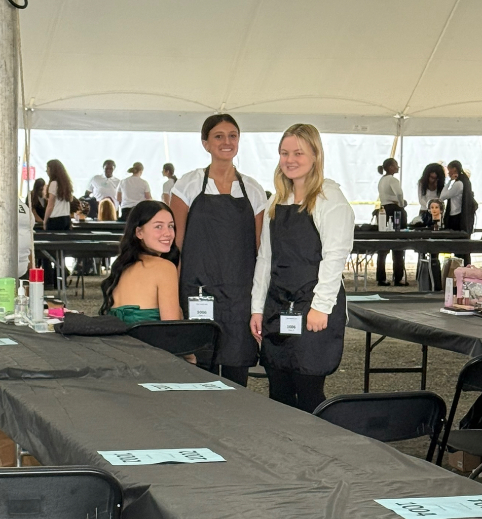 Students participate in a cosmetology competition at the state fair..