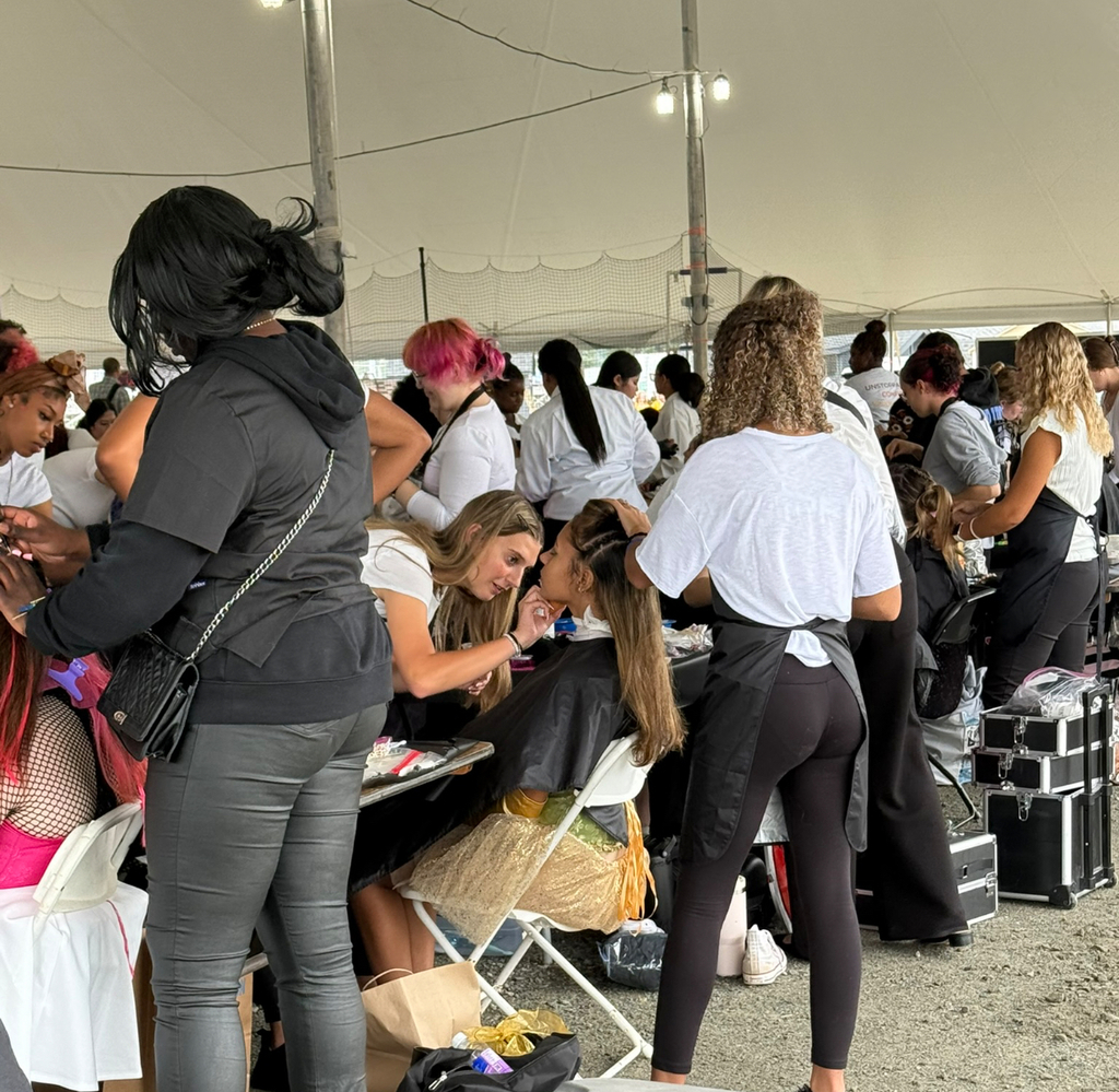 Students participate in a cosmetology competition at the state fair..