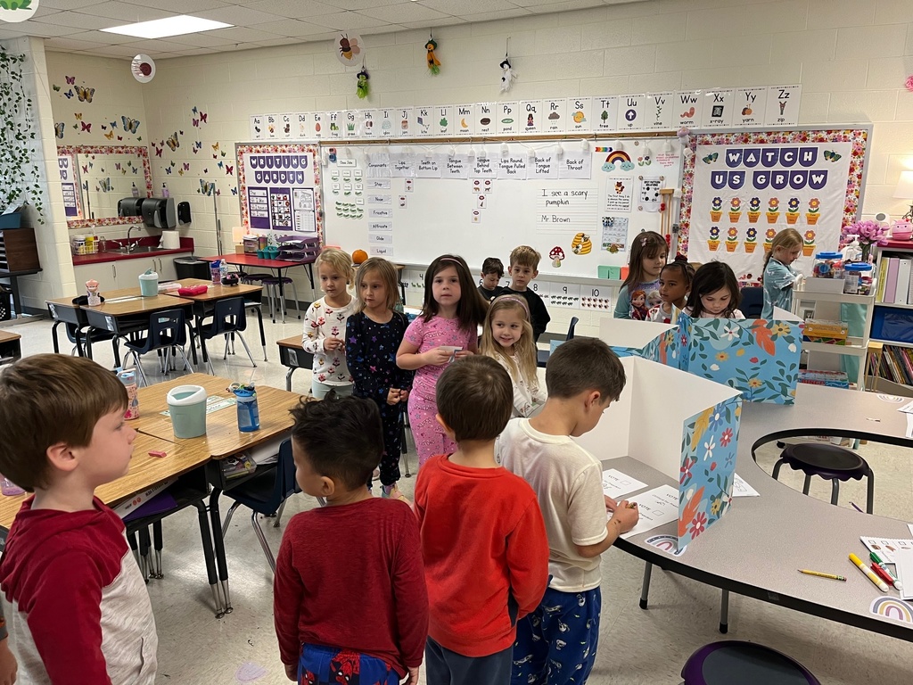 Kindergarteners line up to vote in a class election.