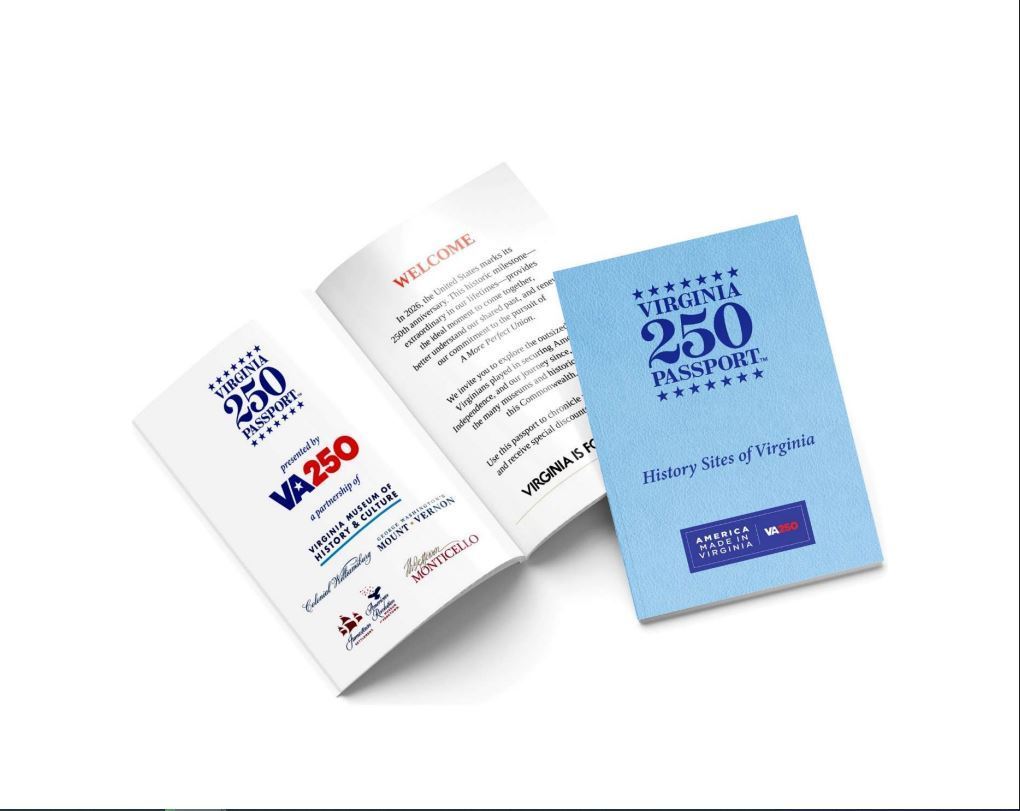 Promotional books advertising the Virginia 250 Passport program.