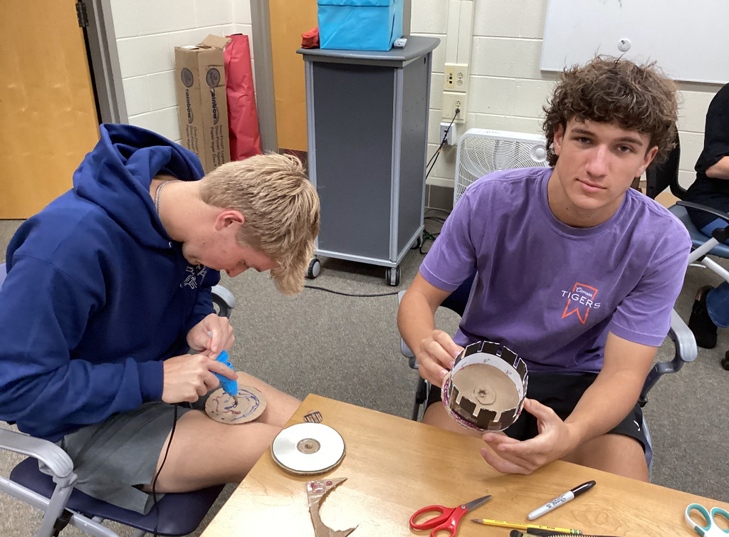 Students build zoetropes in an intro to film class.