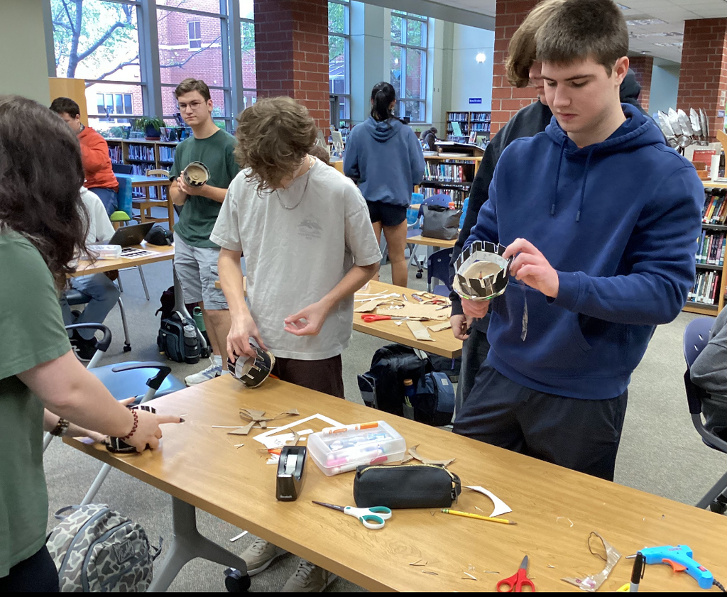 Students build zoetropes in an intro to film class.