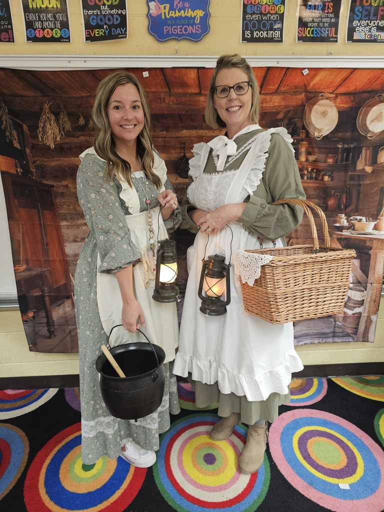 Teachers in costume in connection with a Jamestown reader’s theater skit lesson.
