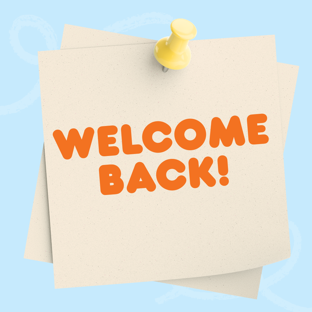 Post-it Note graphic. Text that reads: Welcome Back!