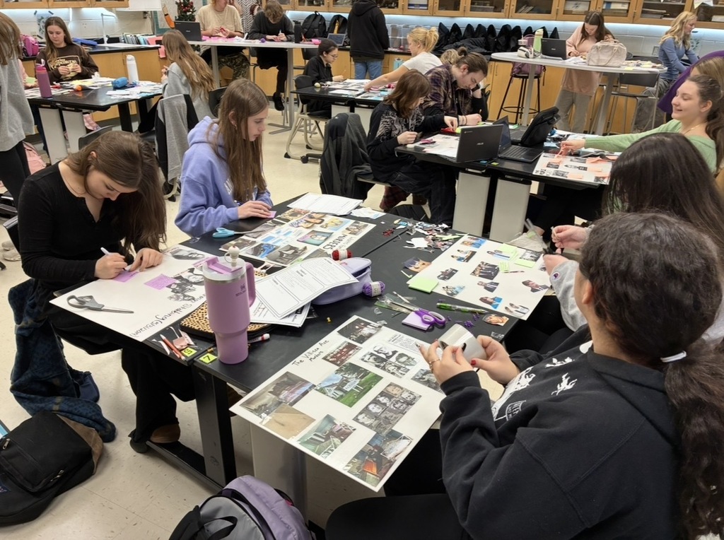 Students in a Forensic Science class create evidence boards for their semester exam.