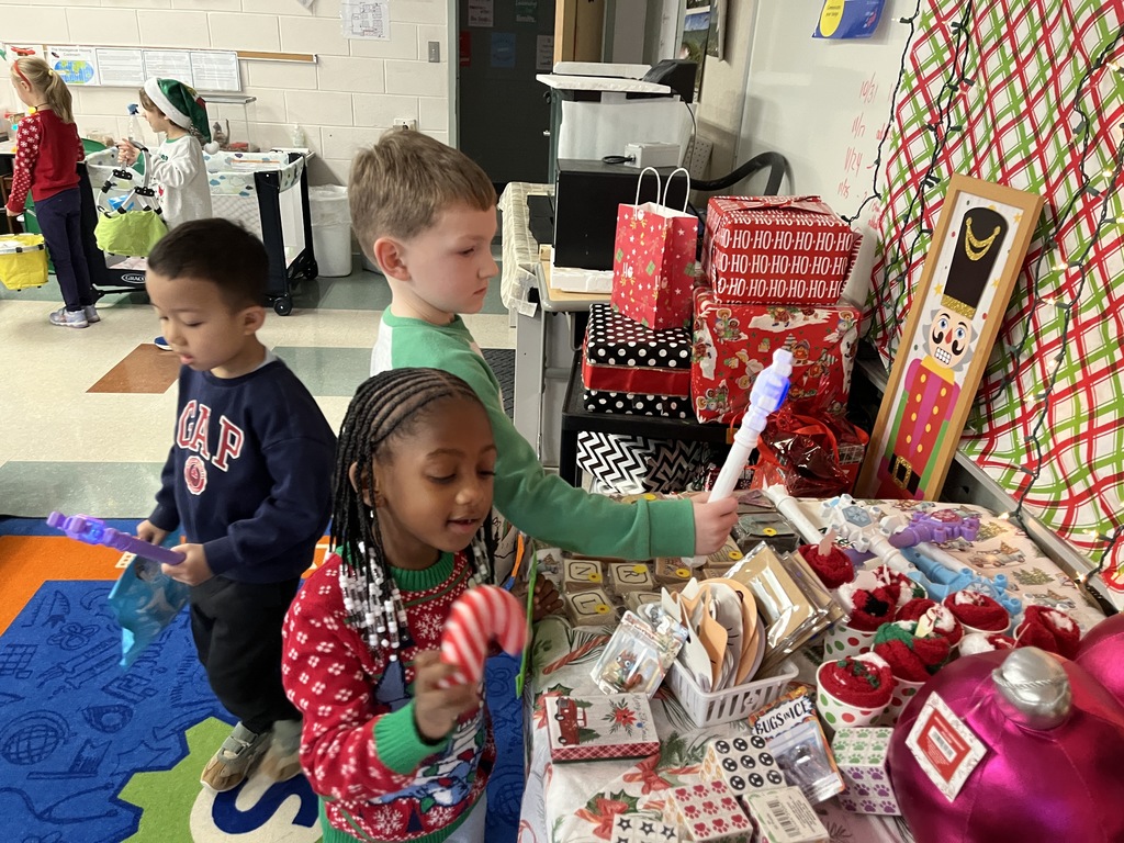 Students shop at a PTO-run holiday shop.