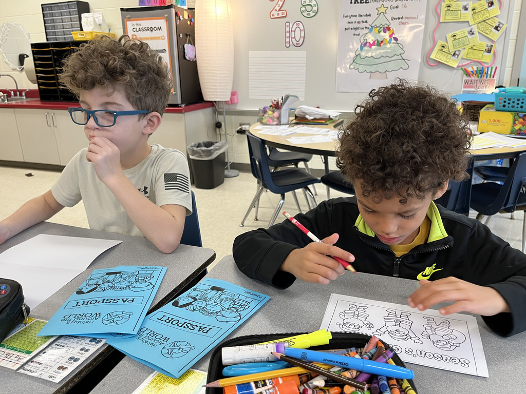 Students participate in a holidays around the world activity.