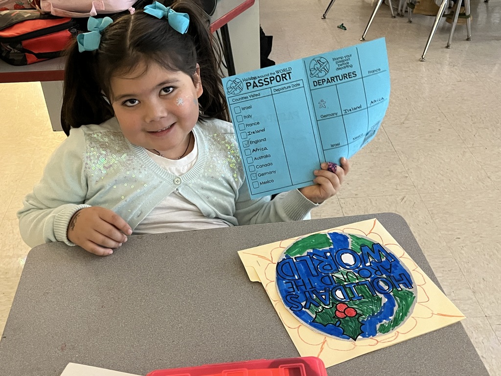A student participates in a holidays around the world activity.