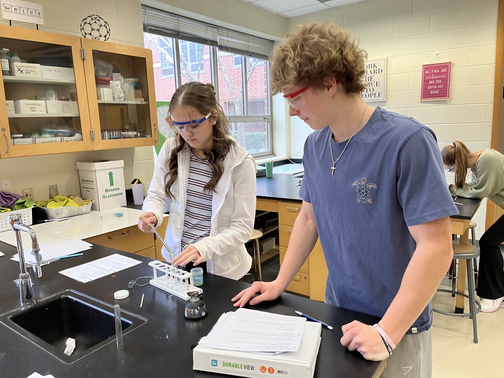 Students in chemistry class test chemical reactions.