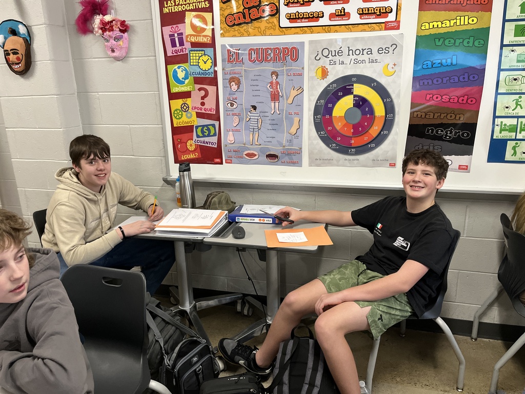 Students in Spanish class write poems about themselves in Spanish.