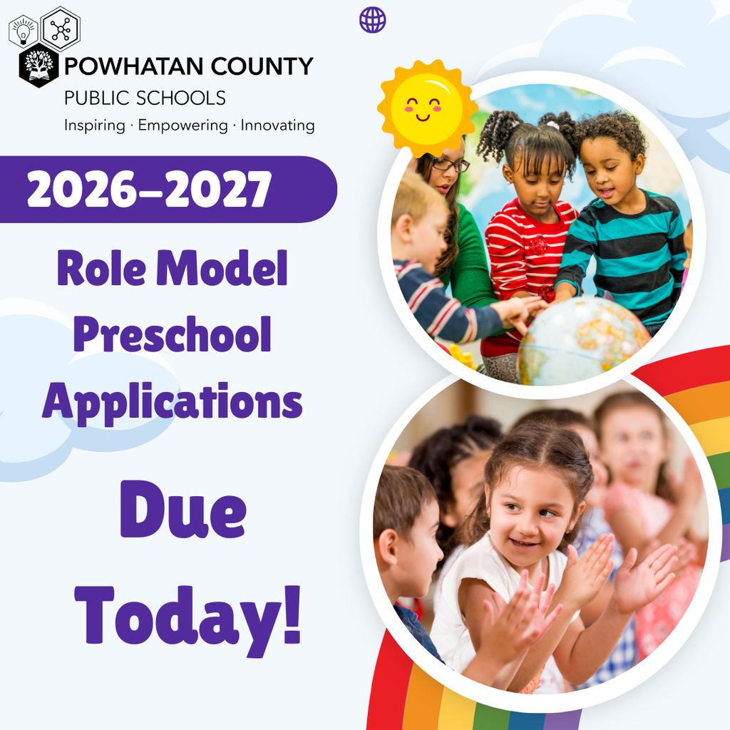 Two photos of children. Text: Role Model Preschool Applications 2026-2027 Due Today!