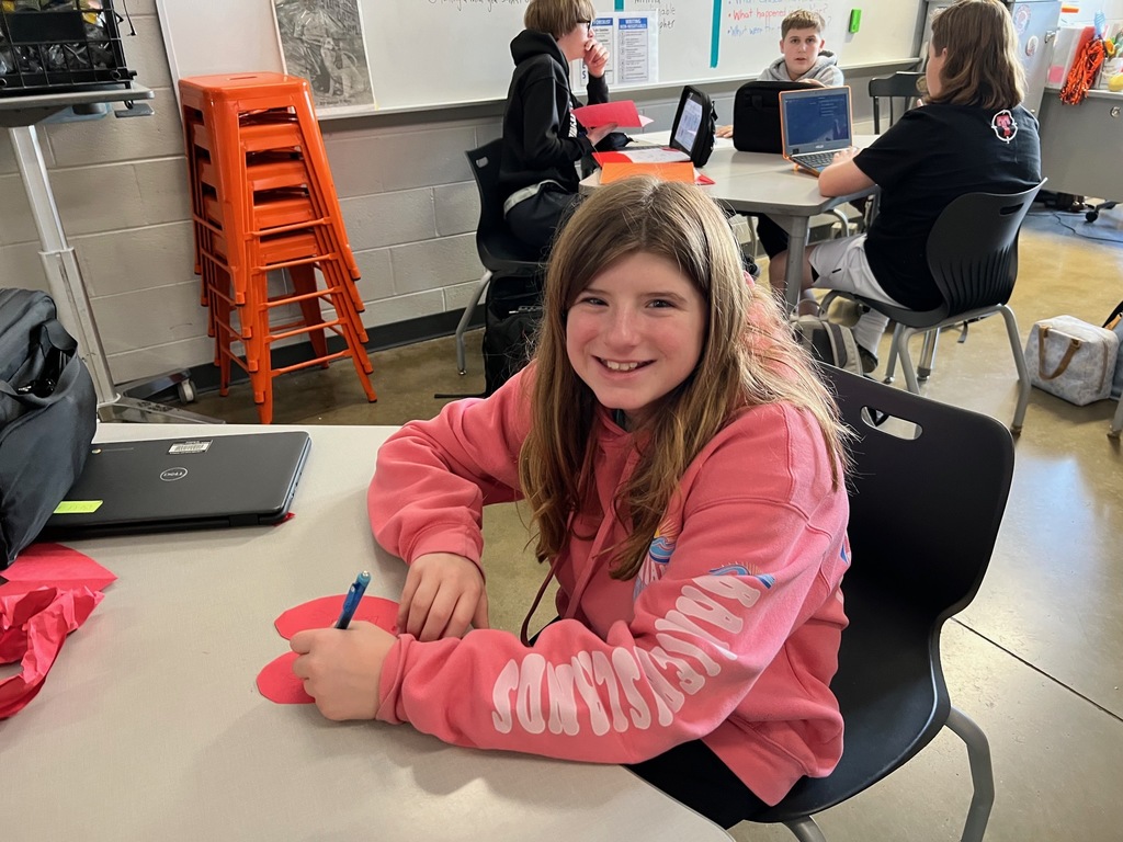 Students make valentines for veterans.