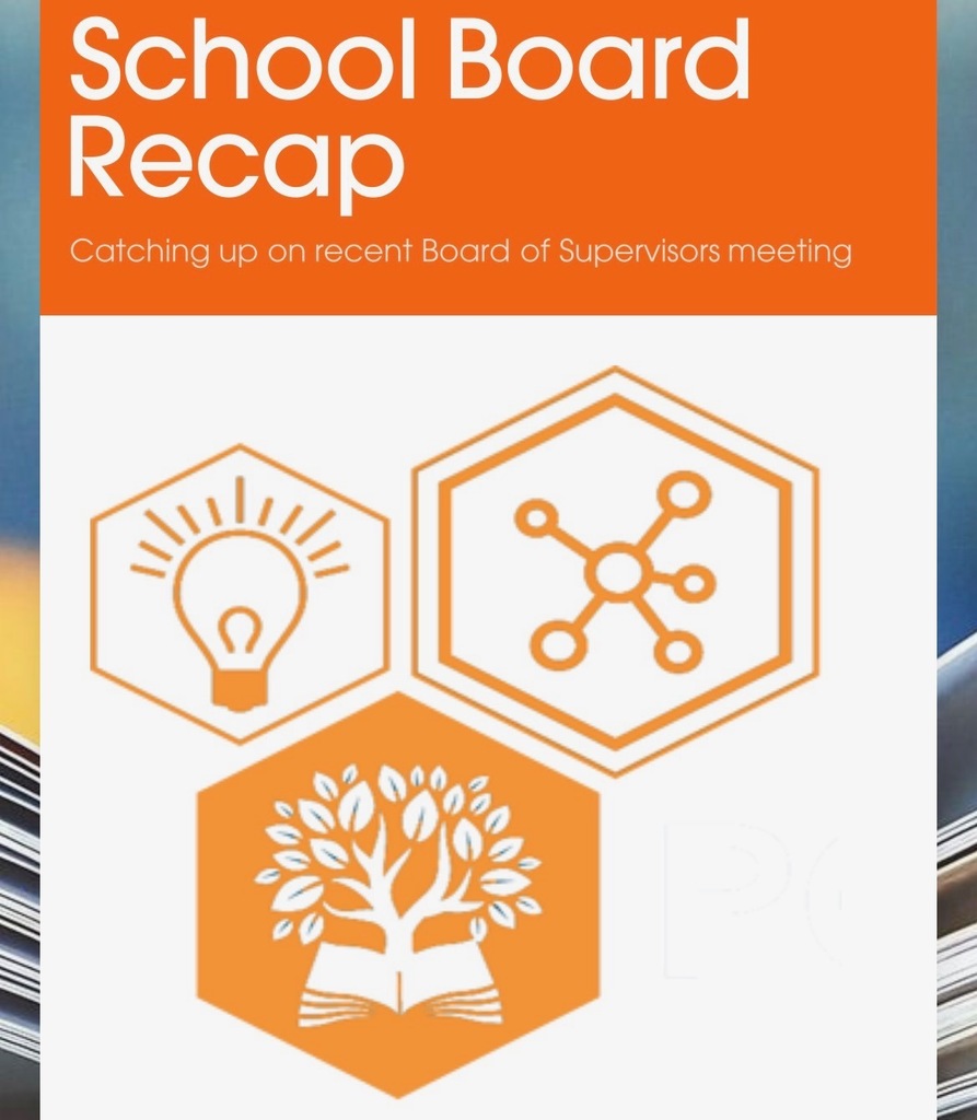 PCPS logo. Text that reads School Board recap. CAtching up on recent board of supervisors  meeting