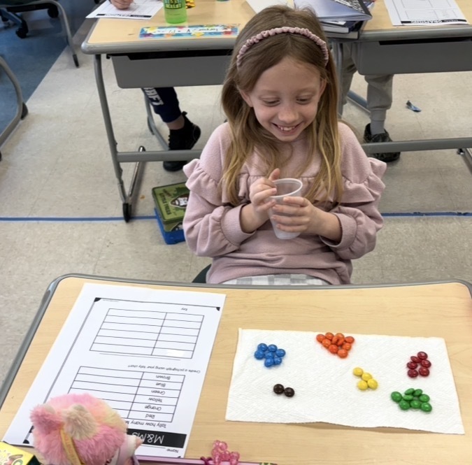 Students use M&Ms to practice their skills collecting and recording data.