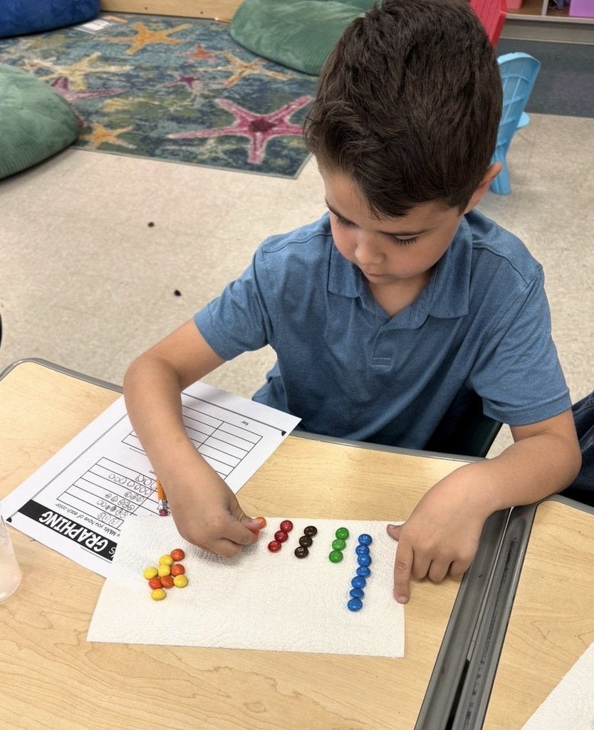 A student uses M&Ms to practice his skills collecting and recording data.