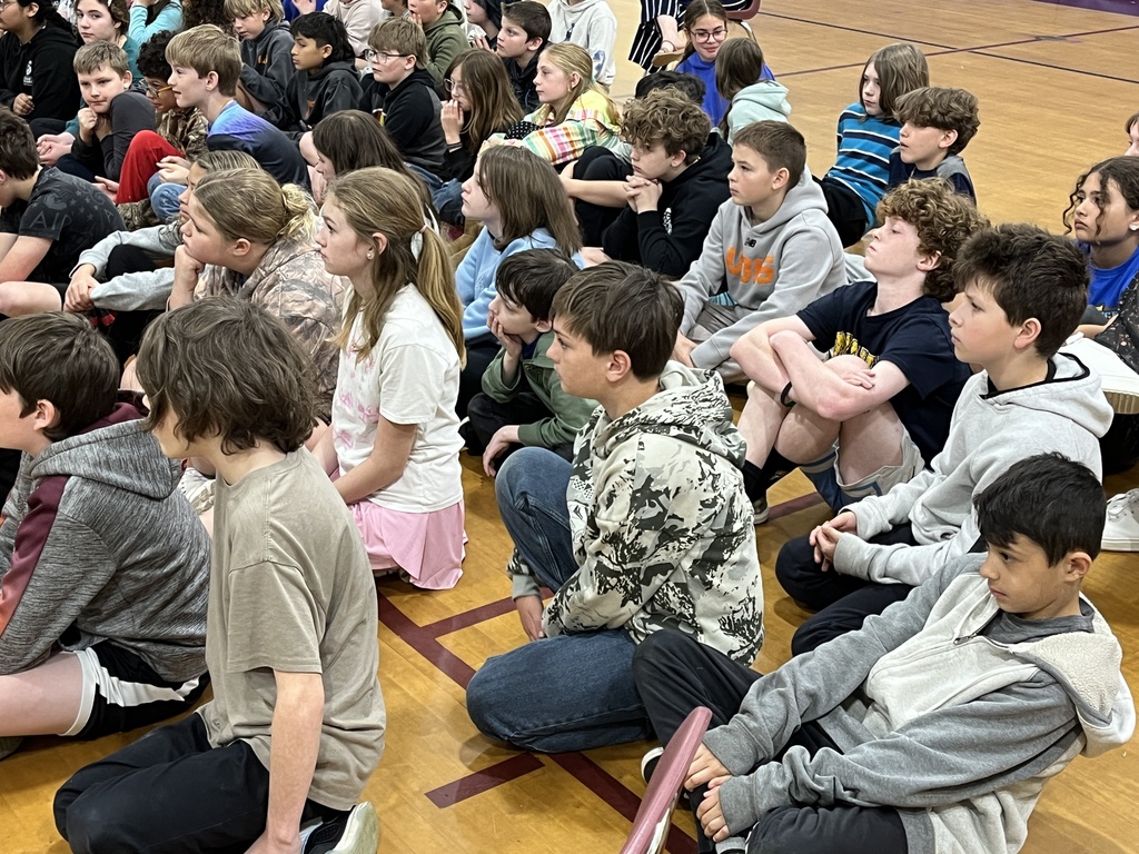 A group of students listed to detectives speak  about cybersecurity in a school assdembly. 