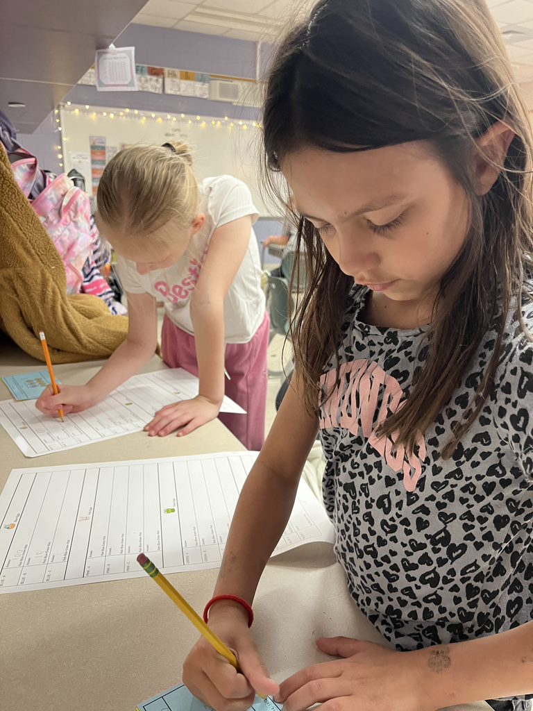 Students work on an egg-hunt themed math activity about place values.