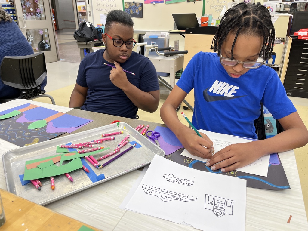 Students in an adaptive art class work on a Van Gogh-themed project.