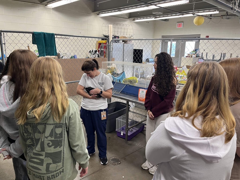 A teacher holding a guinea pig talks to her small animal care class about how to properly care for him.