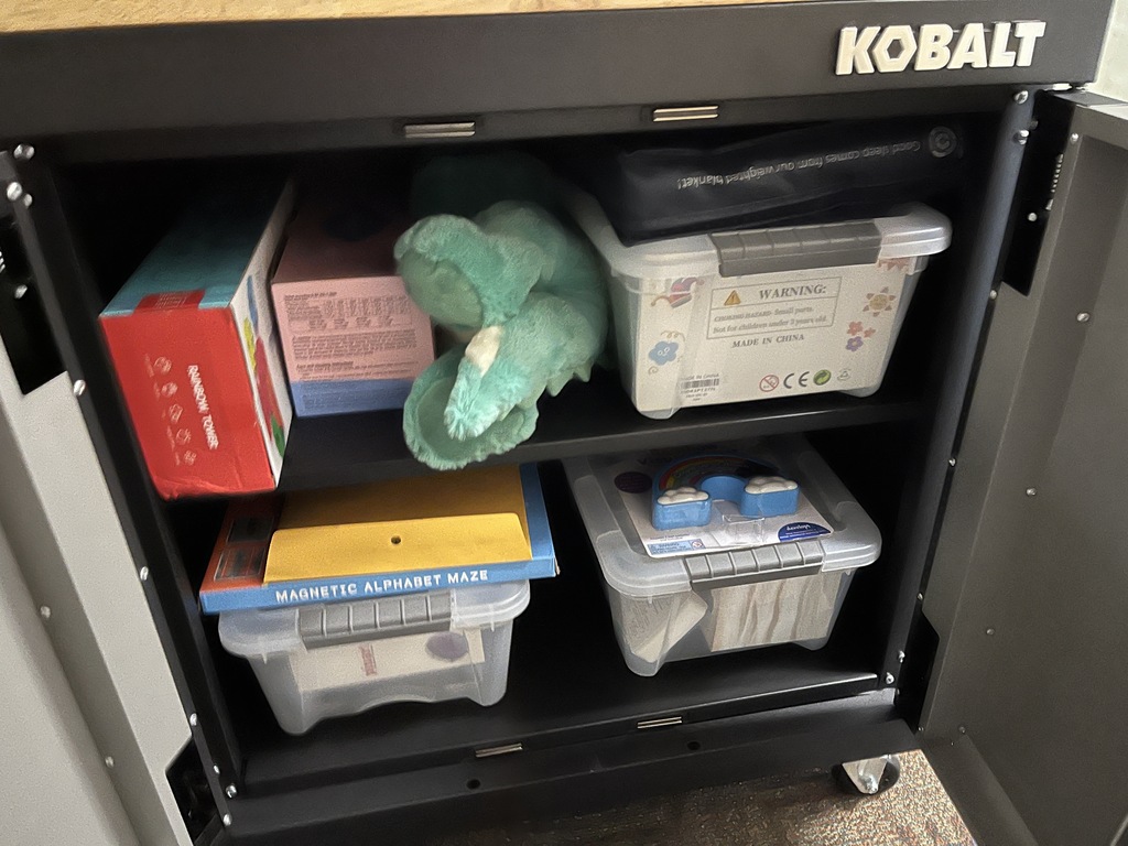 Inside view of a sensory cart an Eagle Scout donated.