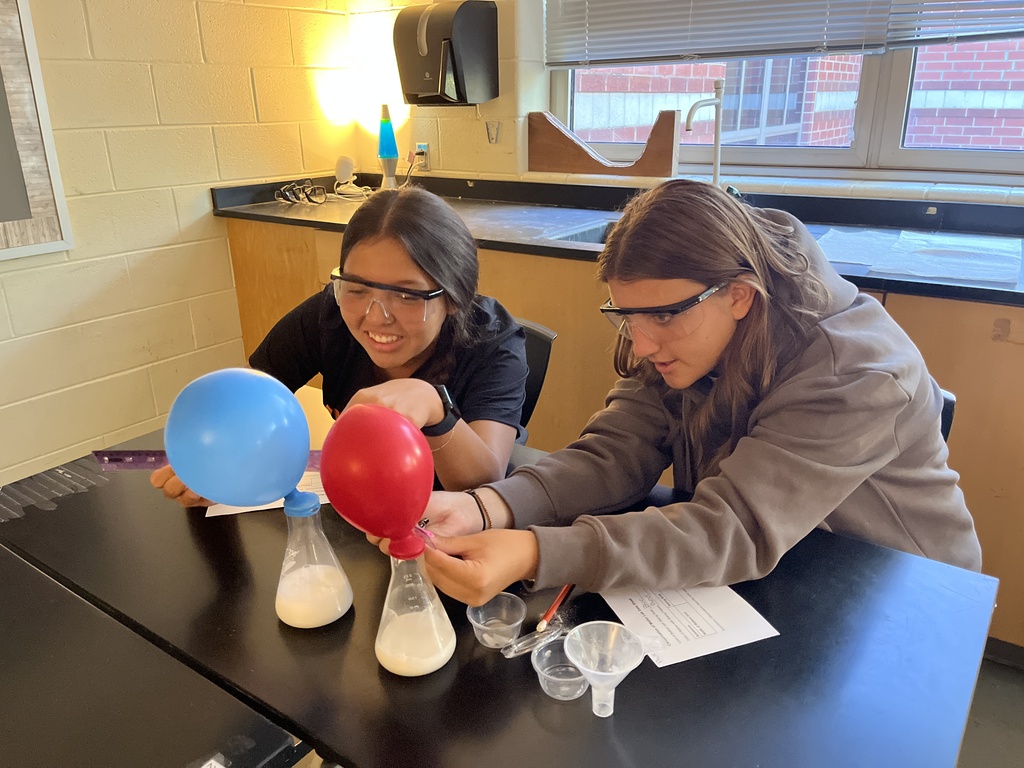 Students conduct an experiment where they combine baking soda and vinegar in a closed system, capture the carbon dioxide gas produced by the reaction in an attached balloon, and measure and record the balloons’ dimensions. 