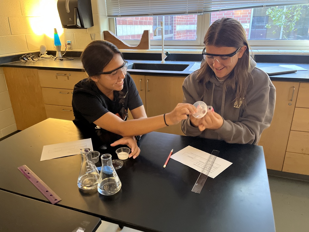 Students conduct an experiment where they combine baking soda and vinegar in a closed system, capture the carbon dioxide gas produced by the reaction in an attached balloon, and measure and record the balloons’ dimensions. 