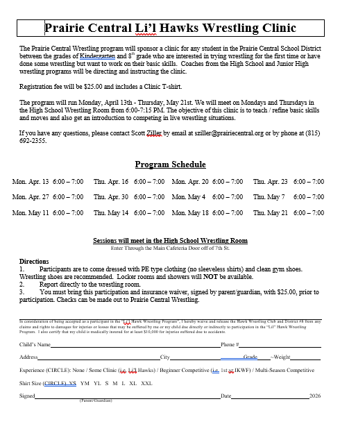 Lil Hawks Wrestling Flyer