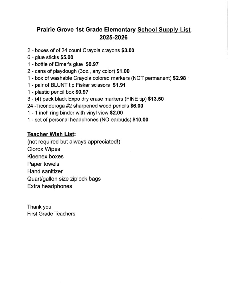 1st Grade List