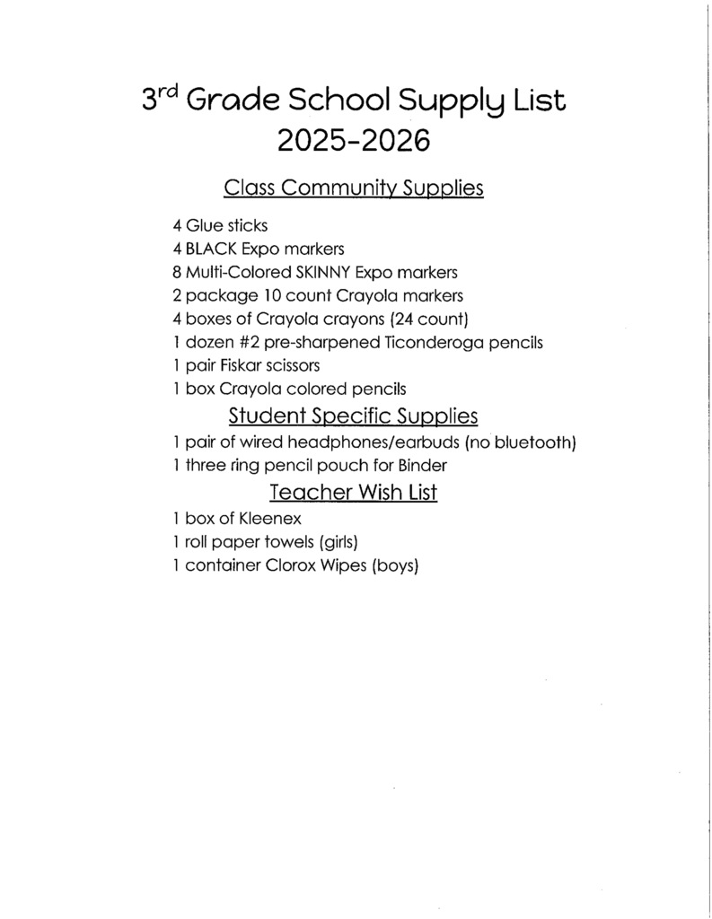 3rd Grade List