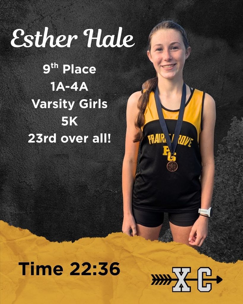 Esther Hale places 9th in the 1A-4A Varsity Girls 5K and 23rd over all! First race of the season! Visit live.ytiming.net for todays race results.