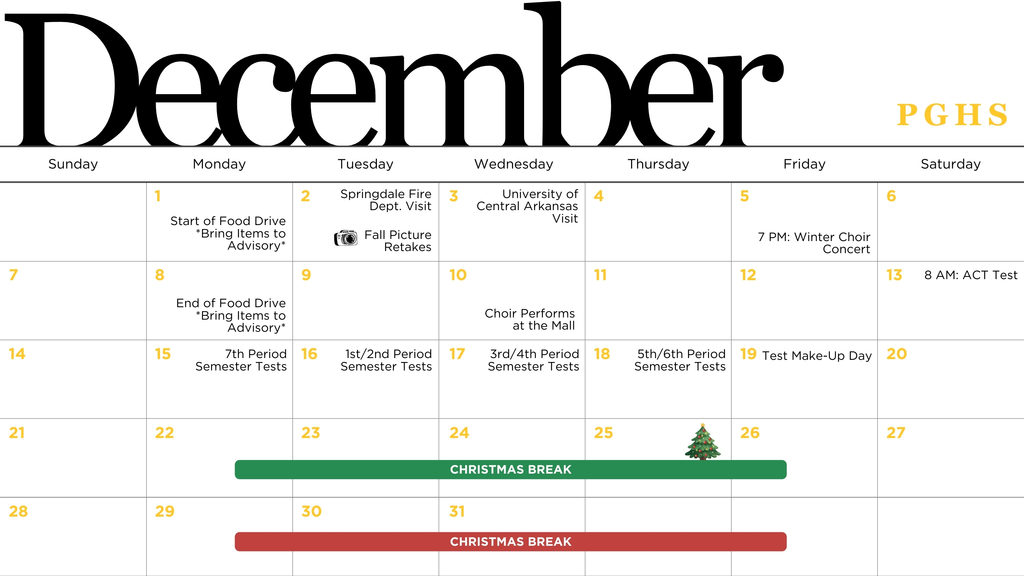 High School December Calendar
