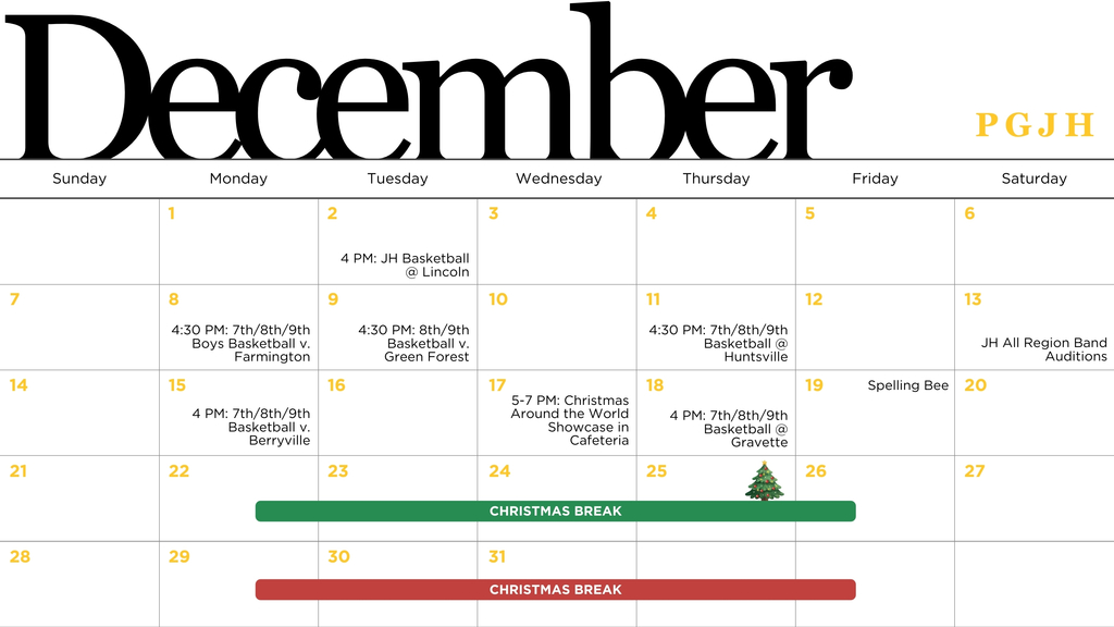 Junior High December Calendar
