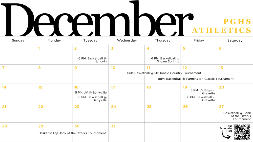 Athletics December Calenadr