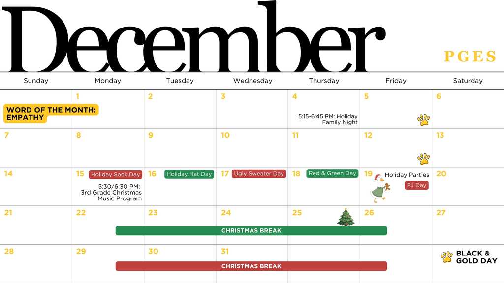 Elementary December Calendar