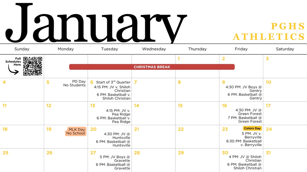 January Athletics Calenar