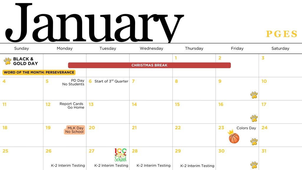 Elementary January Calendar 