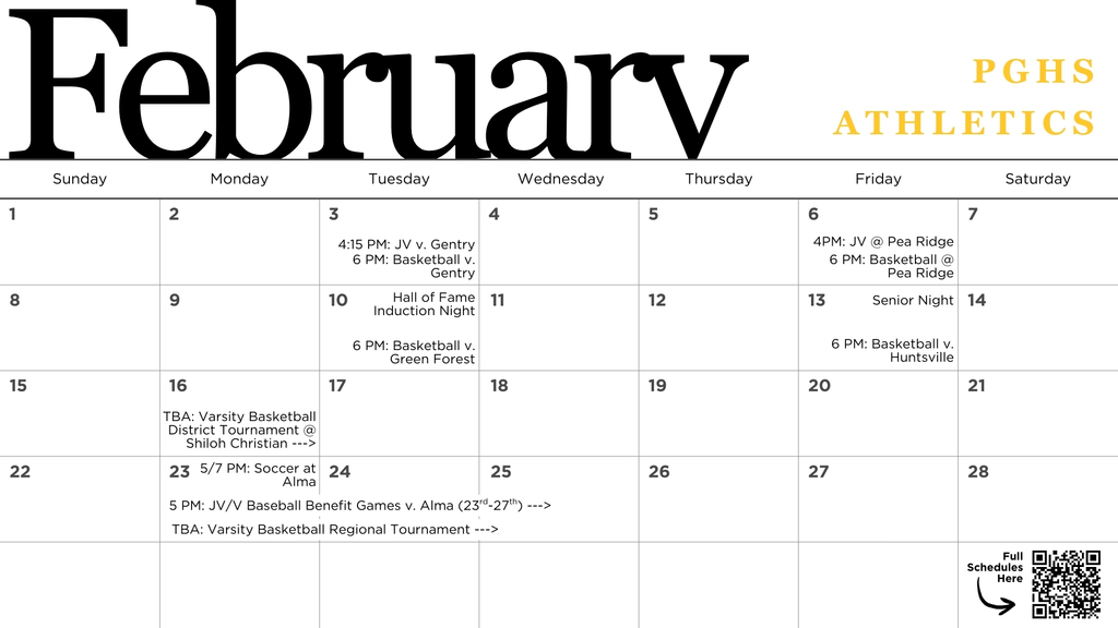high school athletics february calendar