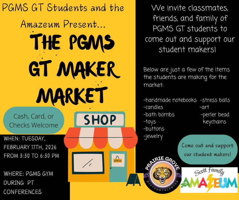 Graphic sharing the GT maker market will be on February 17 from 3:30-6:30 where students will be selling items they have created