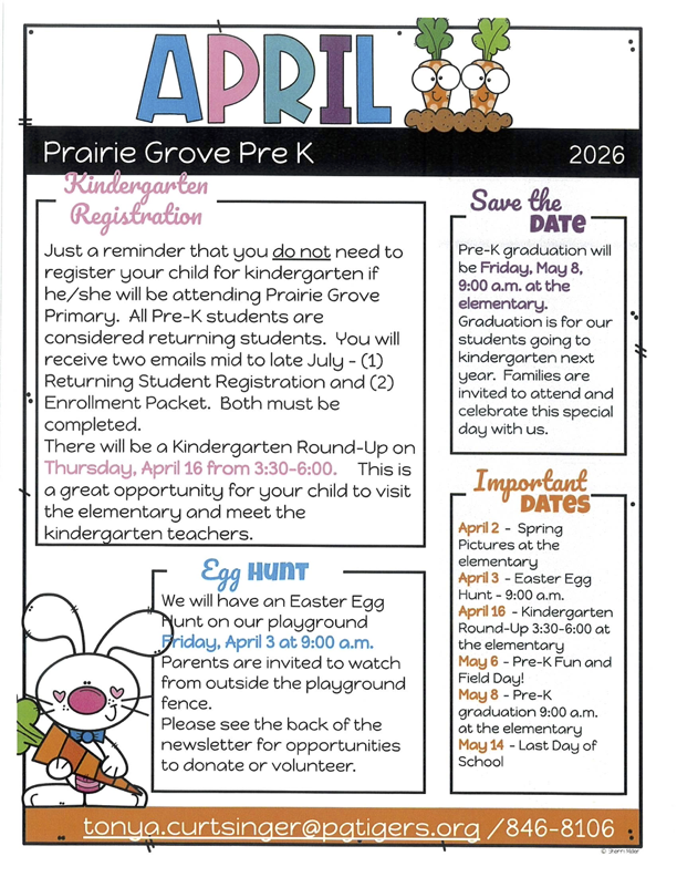 Prairie Grove Pre-K April Newsletter
