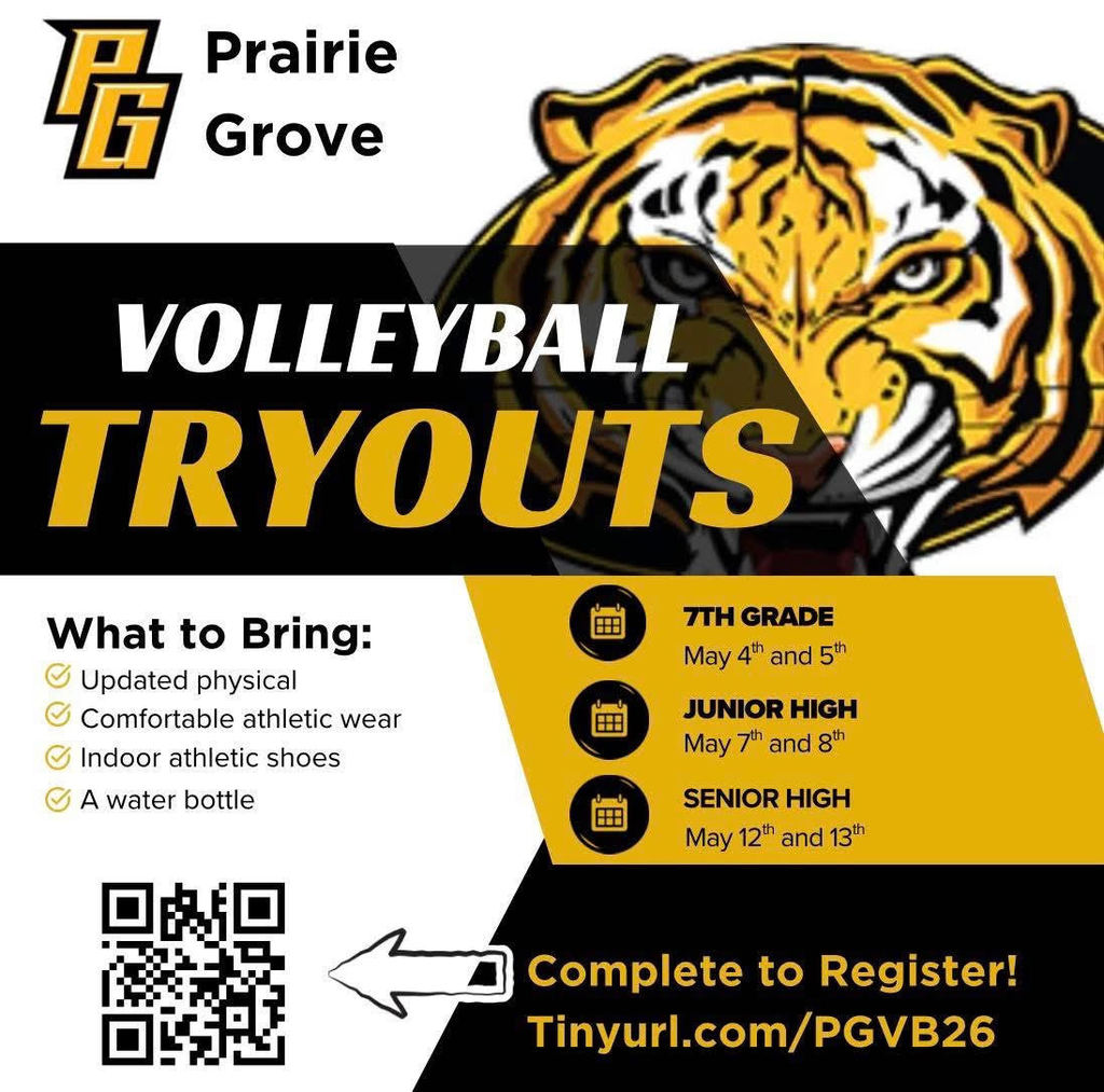 Volleyball Tryout info - updated physical, comfortable athletic wear, indoor athletic shoes, and a water bottle are required.