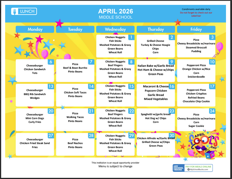 April Lunch Menu