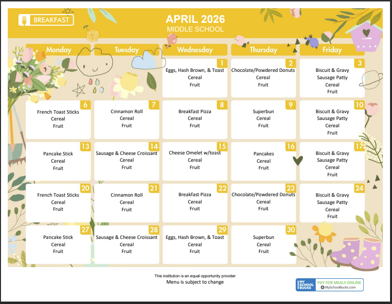 April Breakfast Menu